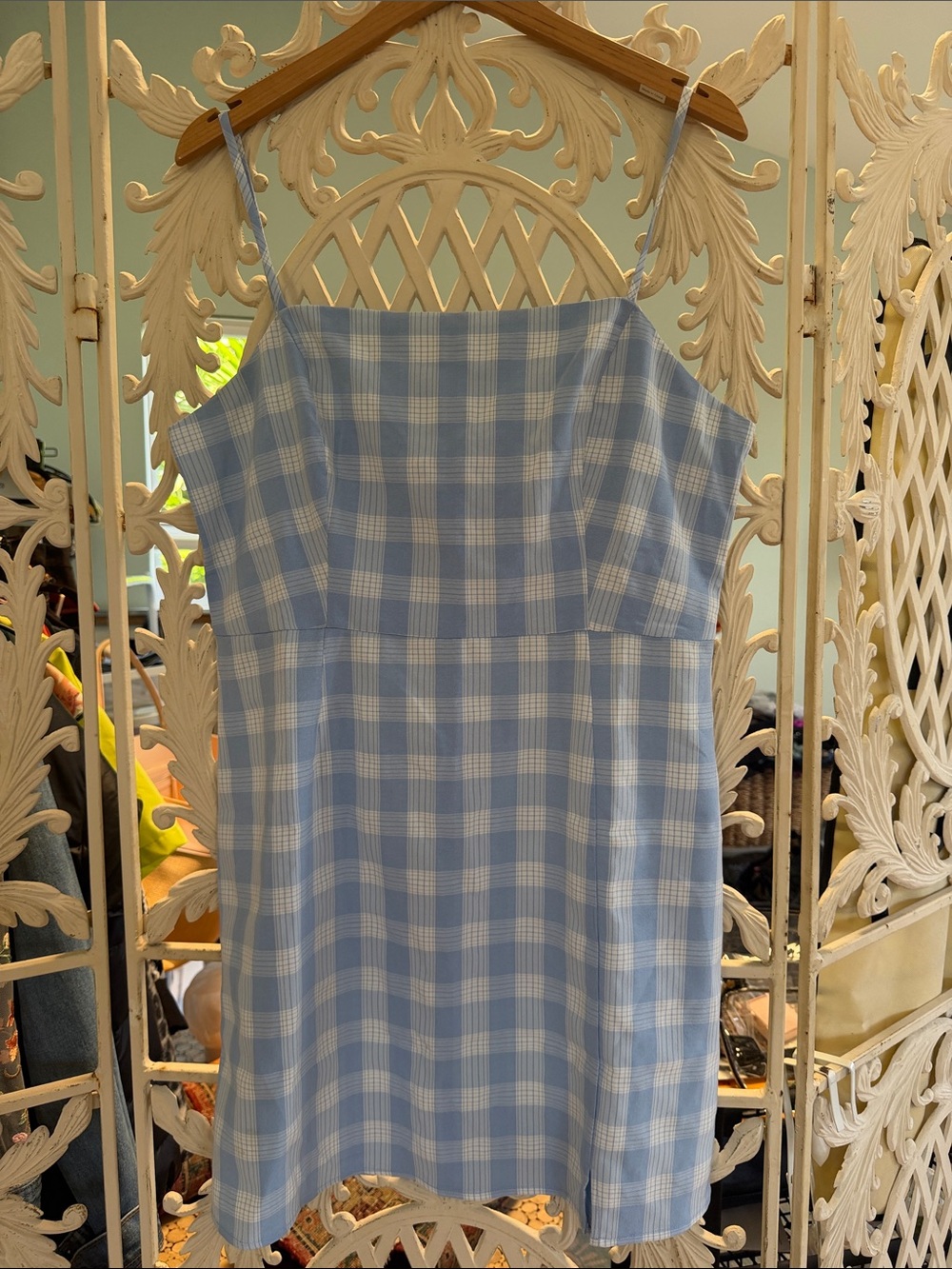 bp Blue and White Gingham Spaghetti Strap Dress